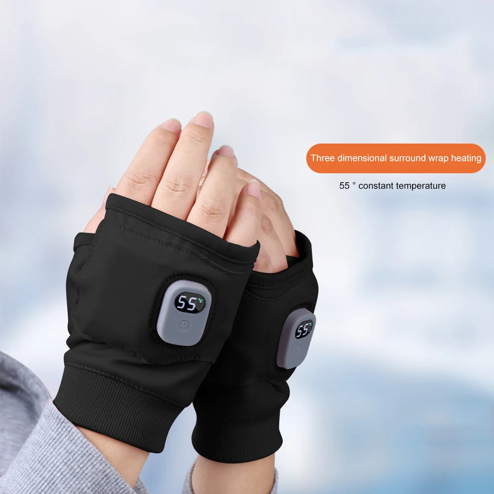 Electric Heating Gloves 360 Degree Heating Rechargeable Heated Gloves Fingerless Touchscreen for Outdoor Hiking Cycling