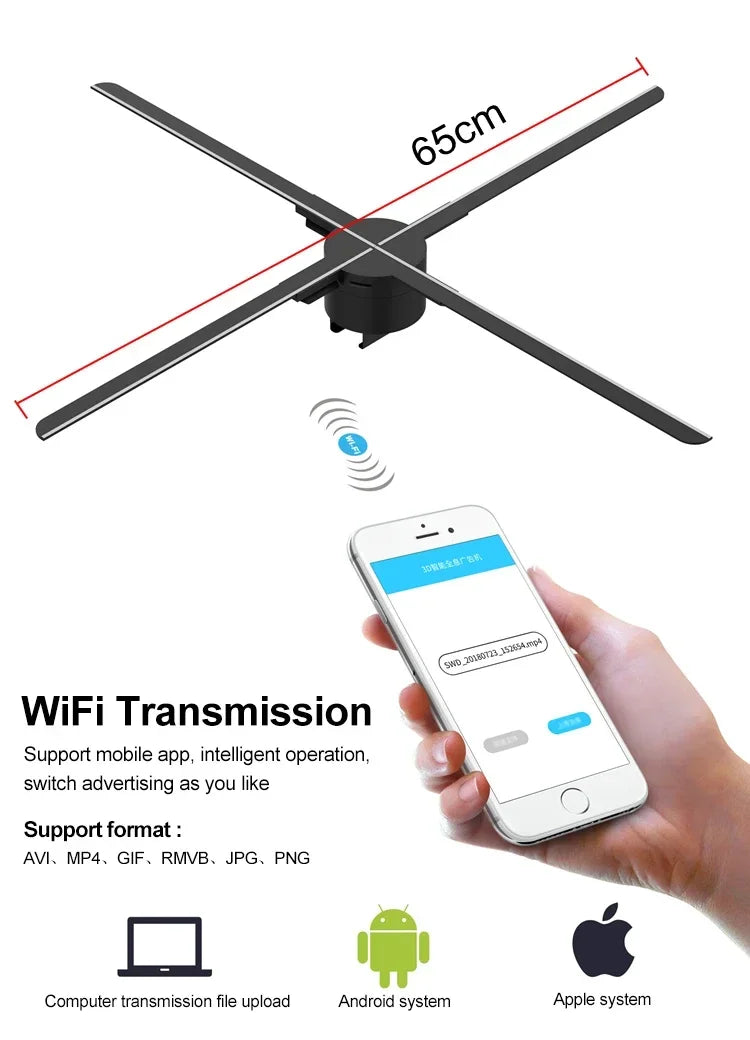 2M*2M High Brightness 3d Holographic Display Projector Led Fan 3d Hologram Fan Display 3d Holographic Advertising Display Fan