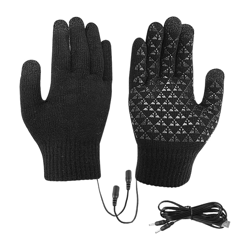 Rechargeable Electric Heated Gloves USB Heated Knitted Gloves Skiing Climbing Motorcycle Gloves Touch Screen Winter Hand Warmer