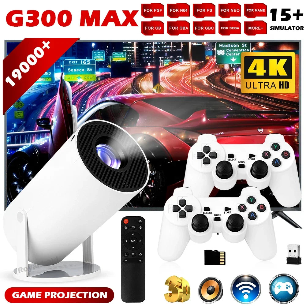 NEW 3D Game Projector G300 MAX Retro Video Game Console Wireless Controller 4K ULTRA-HD Plug and Play Android11 BT5.0 Home Cinem