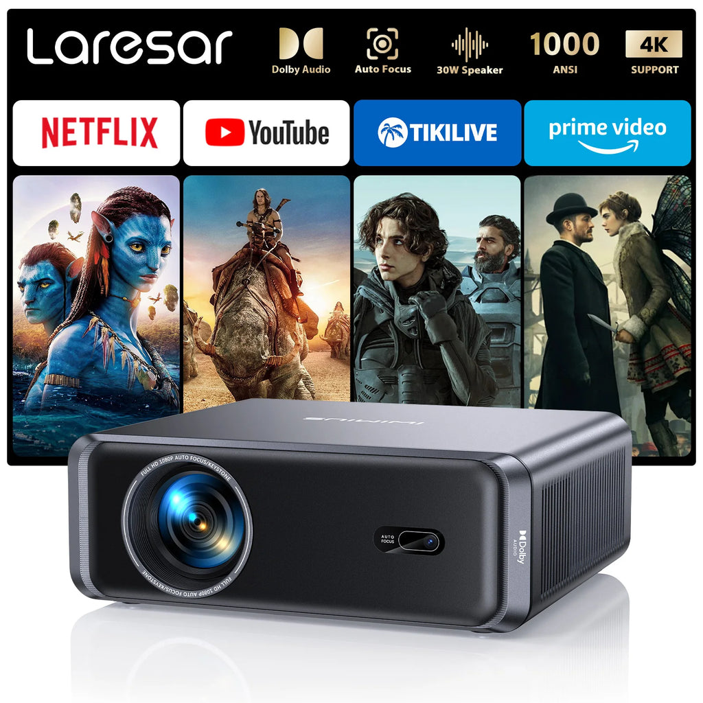 Laresar A1 Projector 4K 1000ANSI Netflix Officially Native 1080P Android TV Auto Focus/Keystone WiFi6 BT5.2 Dolby Home Cinema