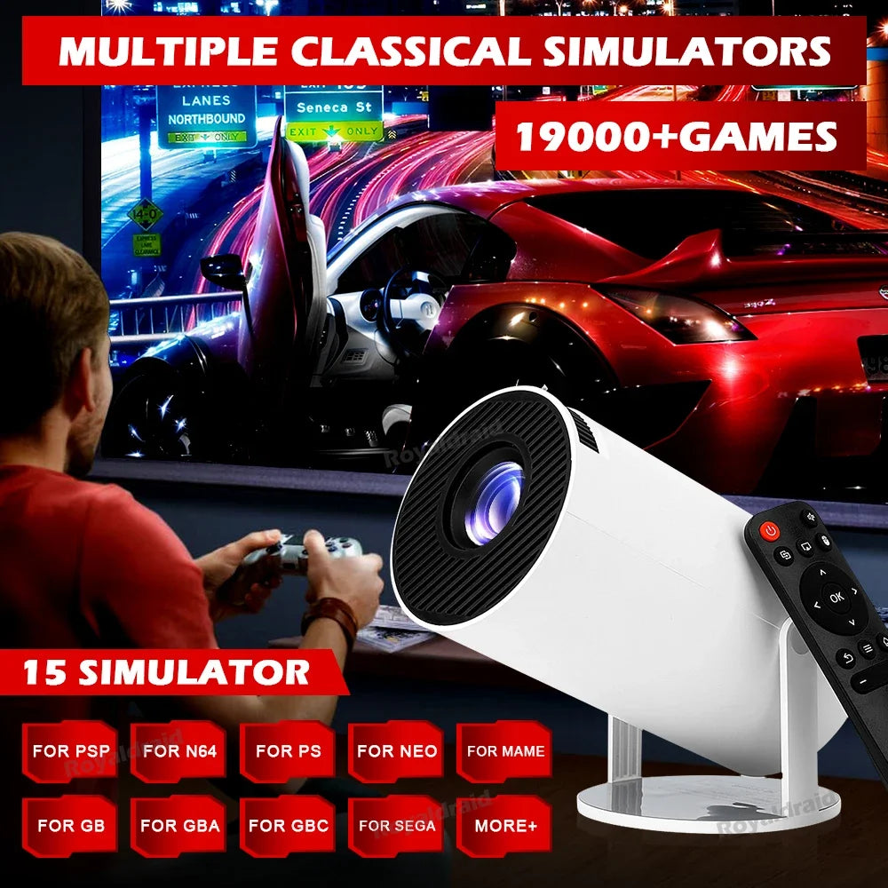 P90 Max Projector Game 4K HD 1080P Bluetooth-Compatible Androd11 Proyector W 2 Wireless Game Controllers Built-in 19000+ Games