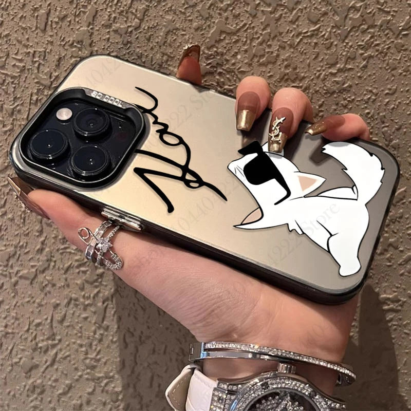 Cartoon Designer Signature Plating Case for iPhone 16E SE4 12 16 15 14 13 11 Pro Max XS X XR 8 7 Plus SE 2020 Shockproof Cover