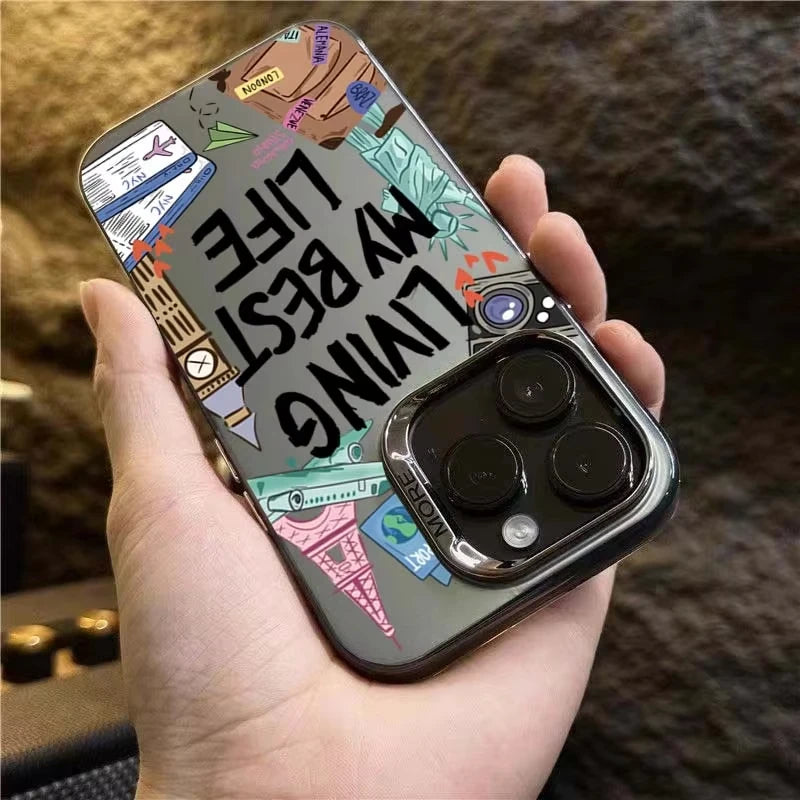 Cartoon Travel Graffiti Phone Case For iPhone 17 16 16e 15 14 13 12 11 Pro Max X XR XS Max 7 8 Plus Shockproof Hard Back Cover