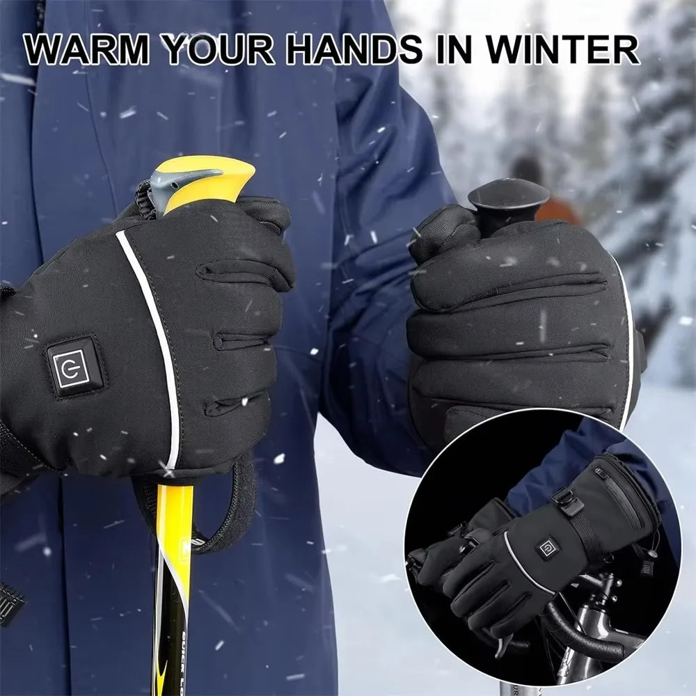 Waterproof Heated Gloves Windproof Hand Warmer Electric Thermal Gloves Full Finger Non-slip Snowboard Ski Gloves Winter Outdoor