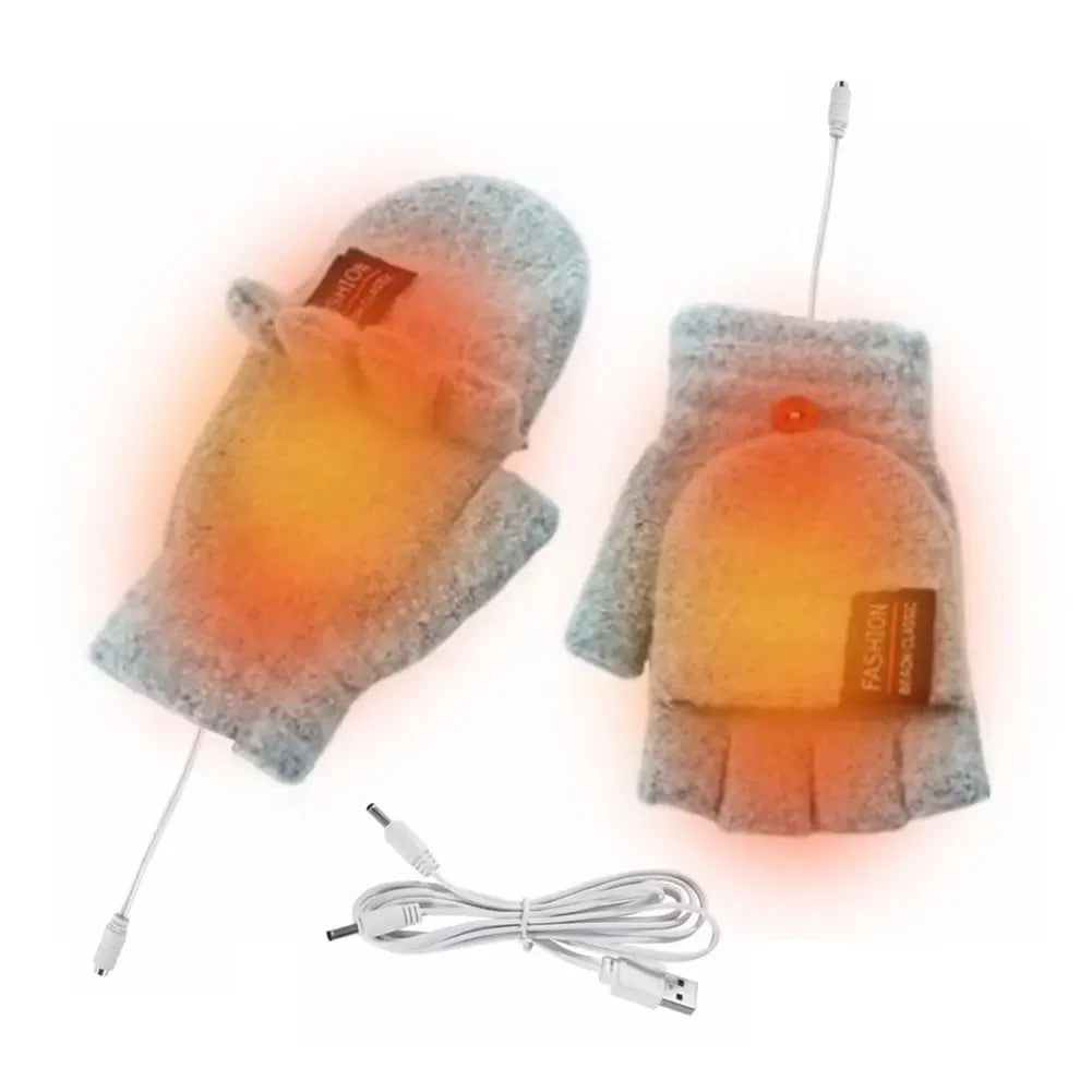 1 Pair USB 5V Electric Heated Gloves Winter Outdoor Heated Gloves Pure Color Mittens Double-Sided Heated Gloves Touchscreen