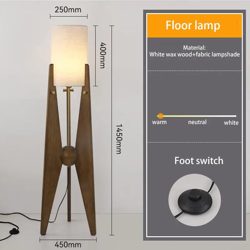 Solid Wood Floor Lamp Nordic Art Simple Modern Lamp Shade Fabri Bedroom Living Room Decor Reading Restaurant Living Room Standin
