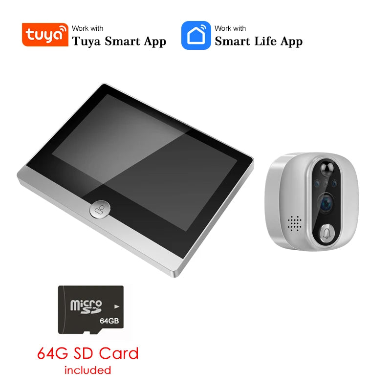 Home Security door camera Tuya wifi door bell mirilla digital puerta video door peephole viewer with 4.3" inch touch screen
