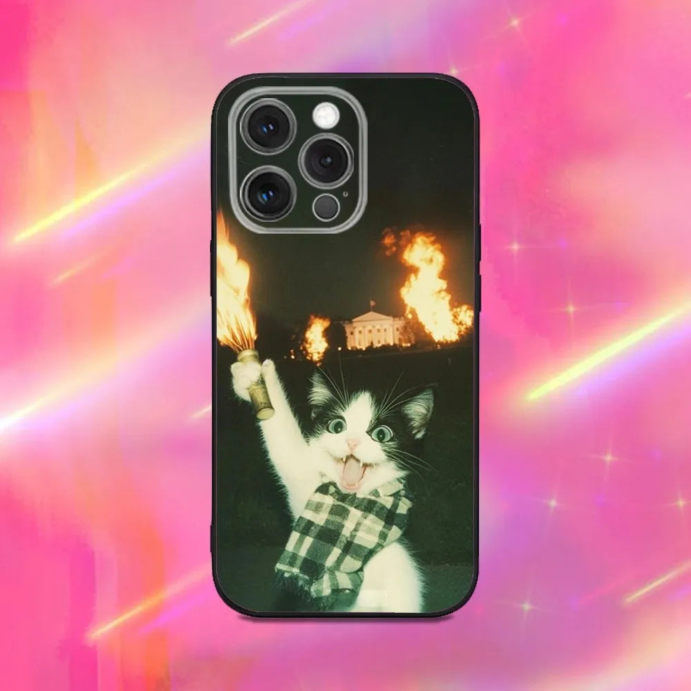 Funny Cute Cat Phone Case For iPhone 16 15 14 13 12 11 Pro Max Mini X XS SE 7 8 Plus 16E Shockproof Non-Slip Soft Back Cover