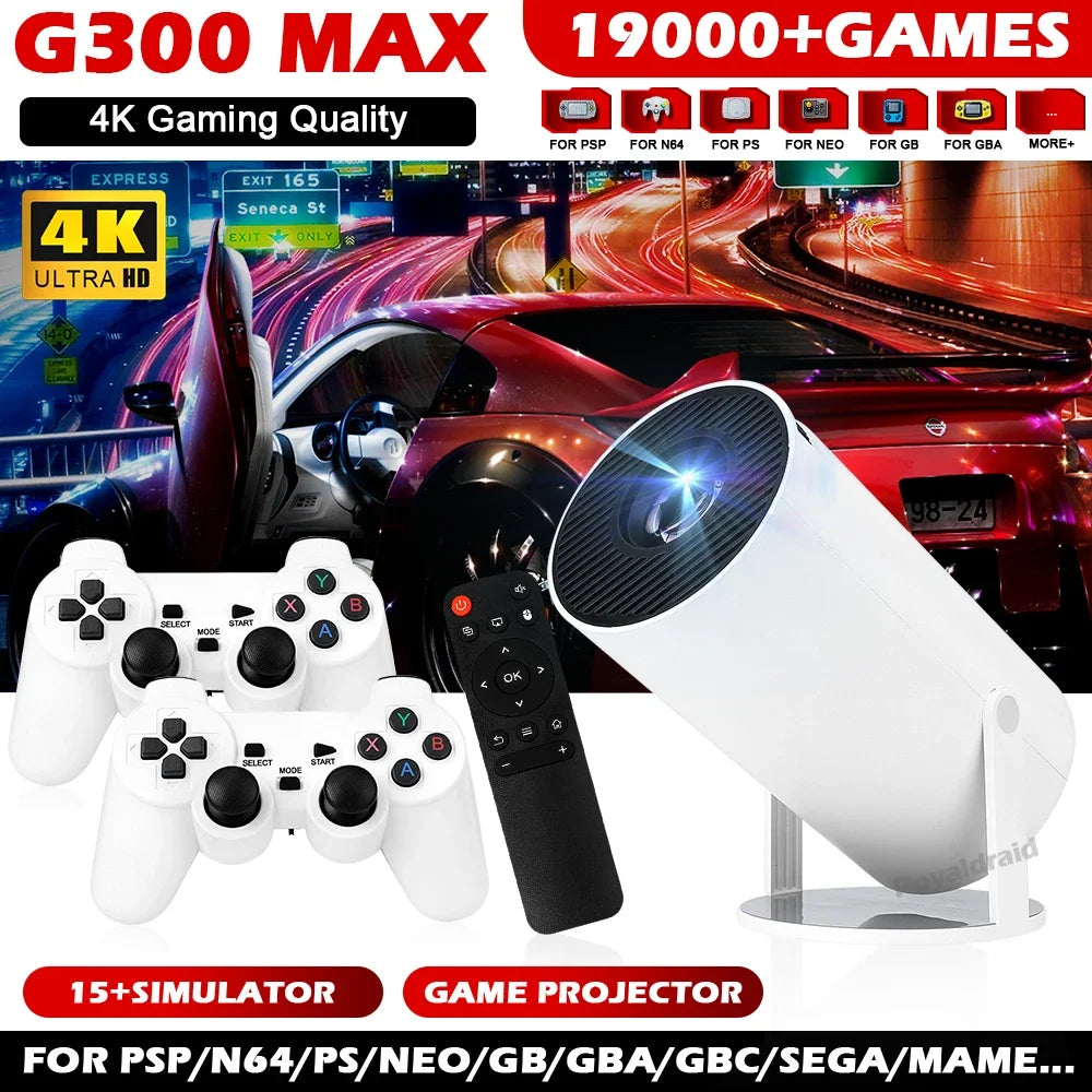 NEW 3D Game Projector G300 MAX Retro Video Game Console Wireless Controller 4K ULTRA-HD Plug and Play Android11 BT5.0 Home Cinem