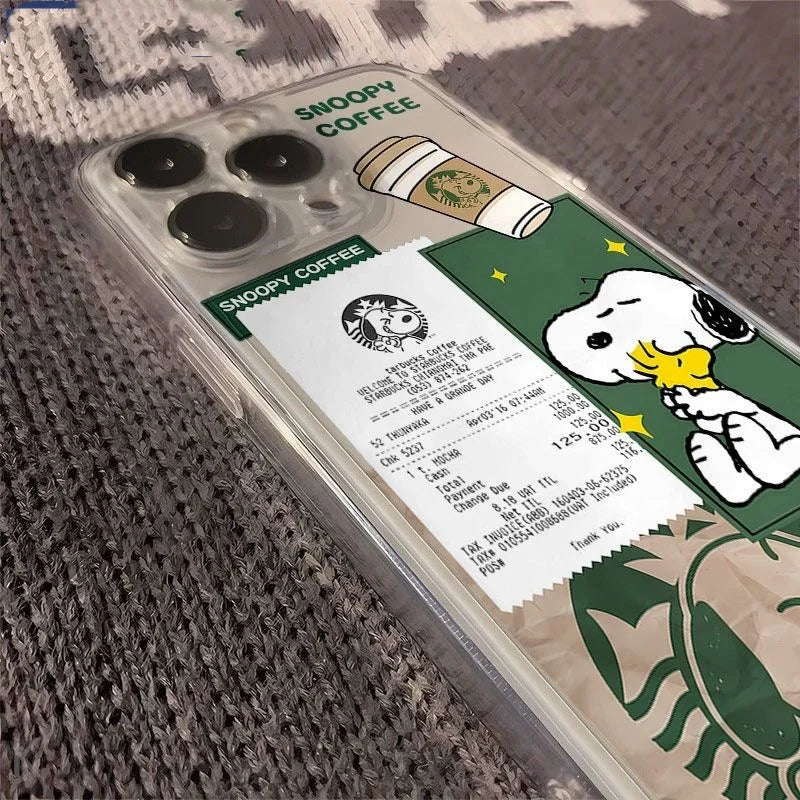 Cute Cartoon S-Snoopy coffee Clear Phone Case For iPhone 11 12 13 14 15 16 17 Pro Max 16 Plus Air XR X Funny Anti-Fall Cover﻿﻿