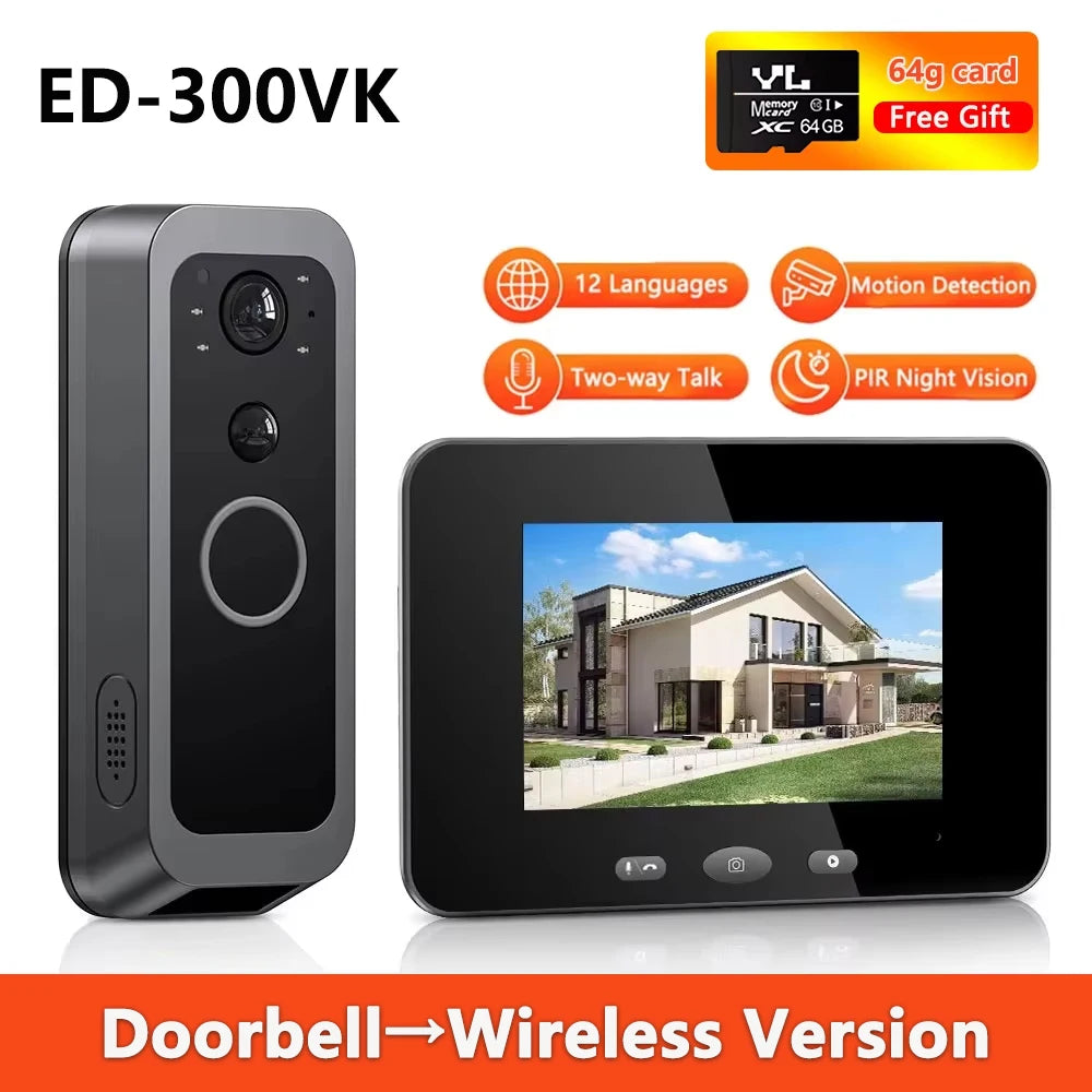Wsdcam Smart Wireless Intercom Doorbell Digital Door Camera Viewer New Version Supports Wifi Tuya Auto Recording Waterproof
