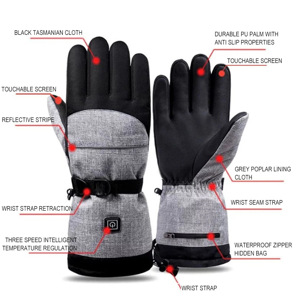 Winter Heated Gloves Men Women Thermal Skiing Cycling Gloves Full Finger Touchscreen Outdoor Riding Skiing Heating Gloves Mitten