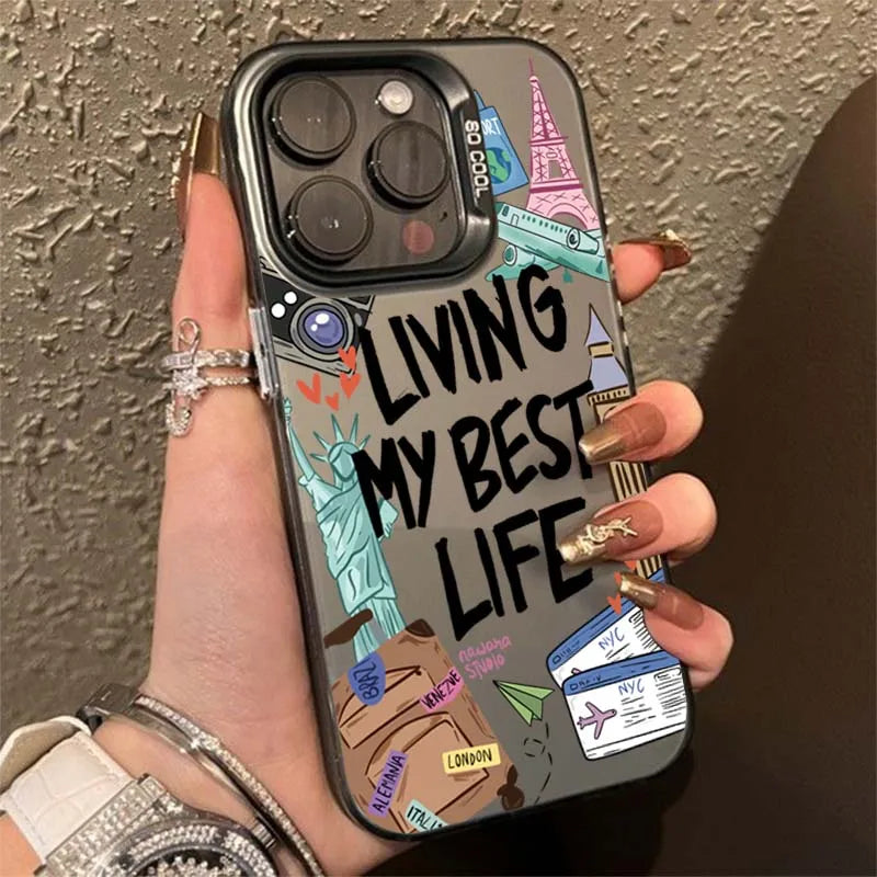 Cartoon Travel Graffiti Phone Case For iPhone 17 16 16e 15 14 13 12 11 Pro Max X XR XS Max 7 8 Plus Shockproof Hard Back Cover