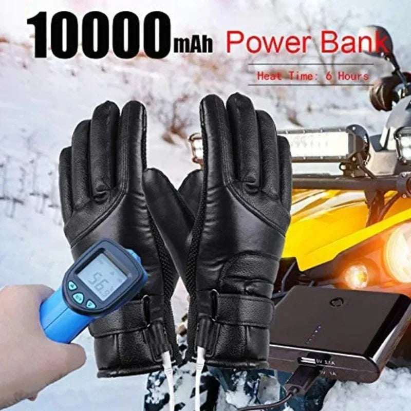 USB Heated Gloves Waterproof Motorcycle Gloves Full Hand Touchscreen 3 Heat Settings Rechargeable for Snow Riding Commute