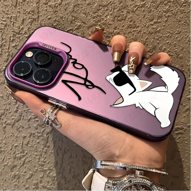 Cartoon Designer Signature Plating Case for iPhone 16E SE4 12 16 15 14 13 11 Pro Max XS X XR 8 7 Plus SE 2020 Shockproof Cover