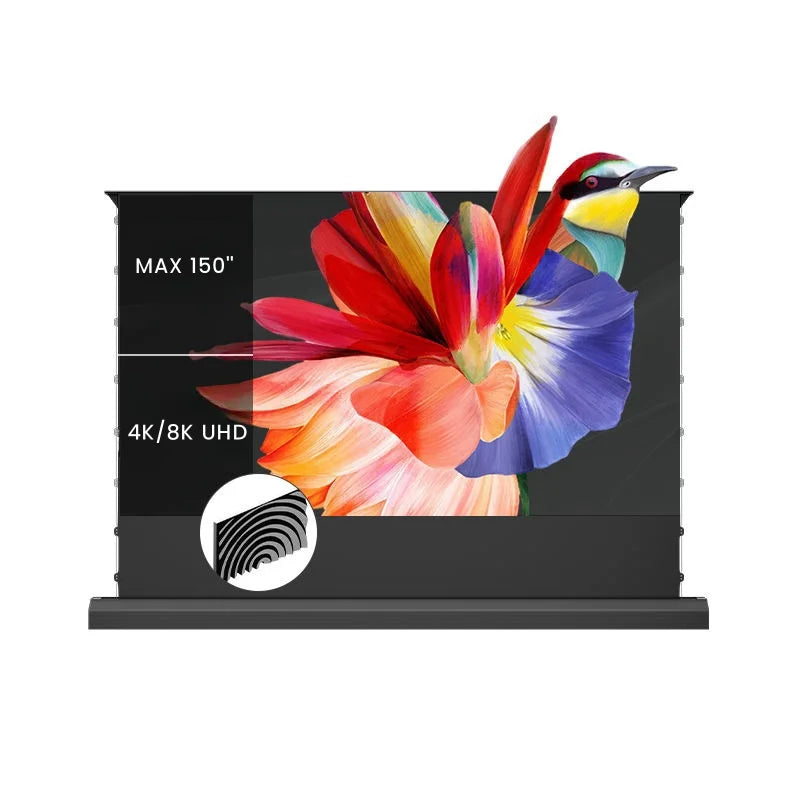 High Contrast 8K Fresnel Long Throw Motorized Floor Rising ALR Screen 16:9 Electric Floor Up Ambient Light Rejecting Projection