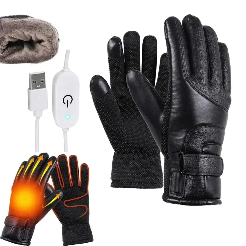 USB Heated Gloves Waterproof Motorcycle Gloves Full Hand Touchscreen 3 Heat Settings Rechargeable for Snow Riding Commute