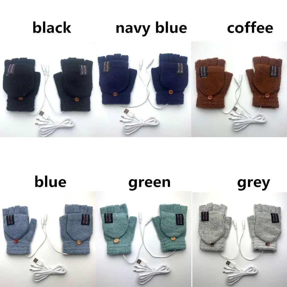 Mitten Winter Heated Gloves USB Electric Heating Gloves Full&Half Finger Warmer Gloves