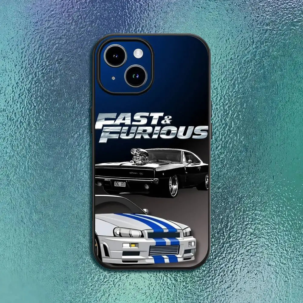 Movie cool F-Fast Furious Phone Case For 11 12 13 14 15 16Pro Max mini Plus Classic black soft shell