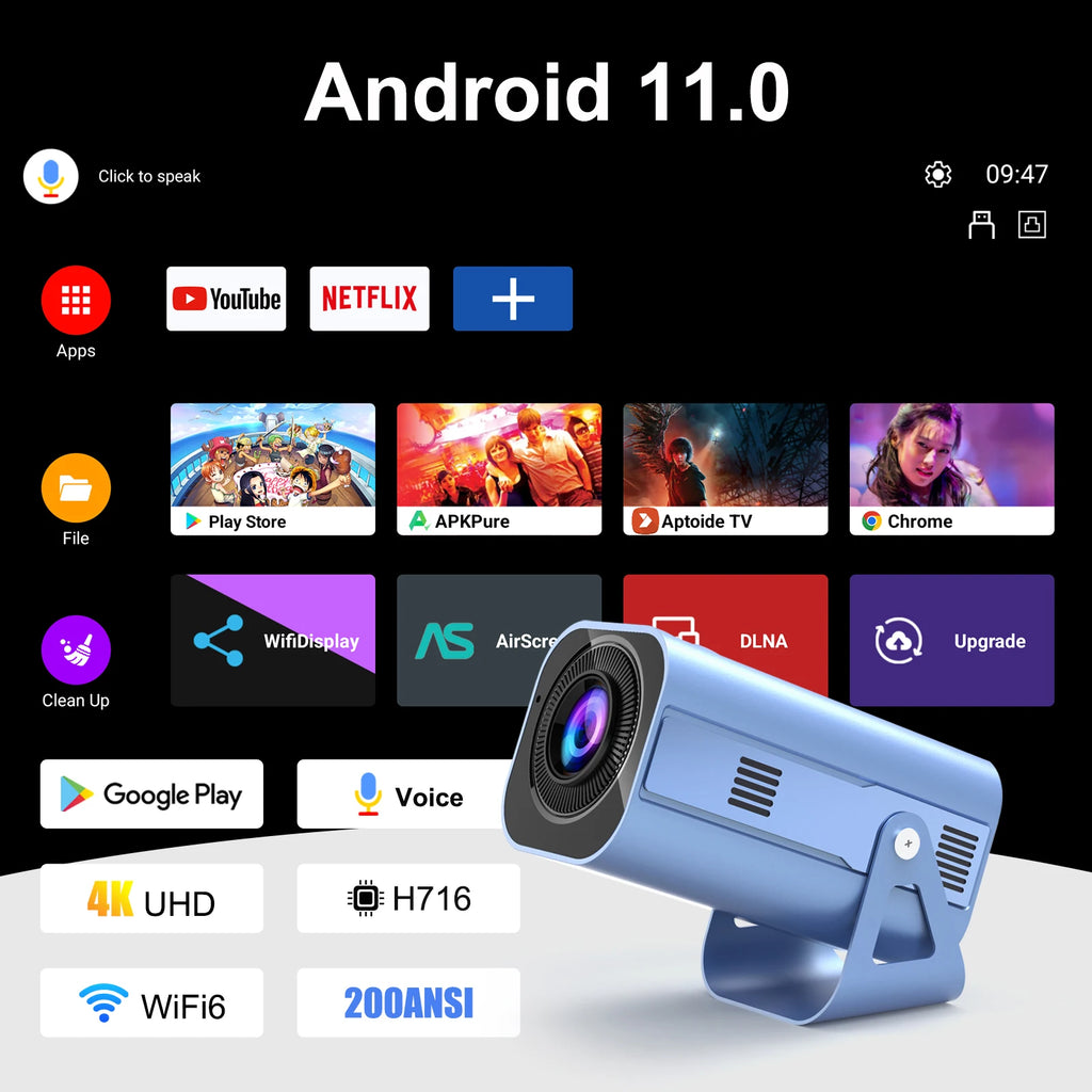 H96 MAX Projector B11 4K Android11 Dual Wifi6 200ANSI Allwinner H716 2GB 16GB BT5.0 1080P 1280*720P Home Cinema Outdoor Projetor