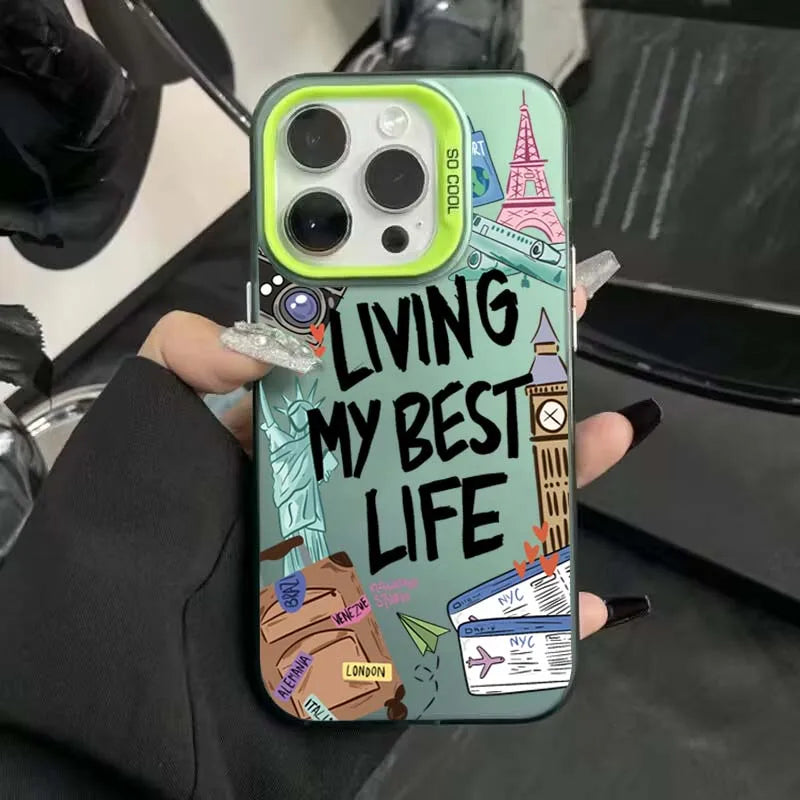 Cartoon Travel Graffiti Phone Case For iPhone 17 16 16e 15 14 13 12 11 Pro Max X XR XS Max 7 8 Plus Shockproof Hard Back Cover