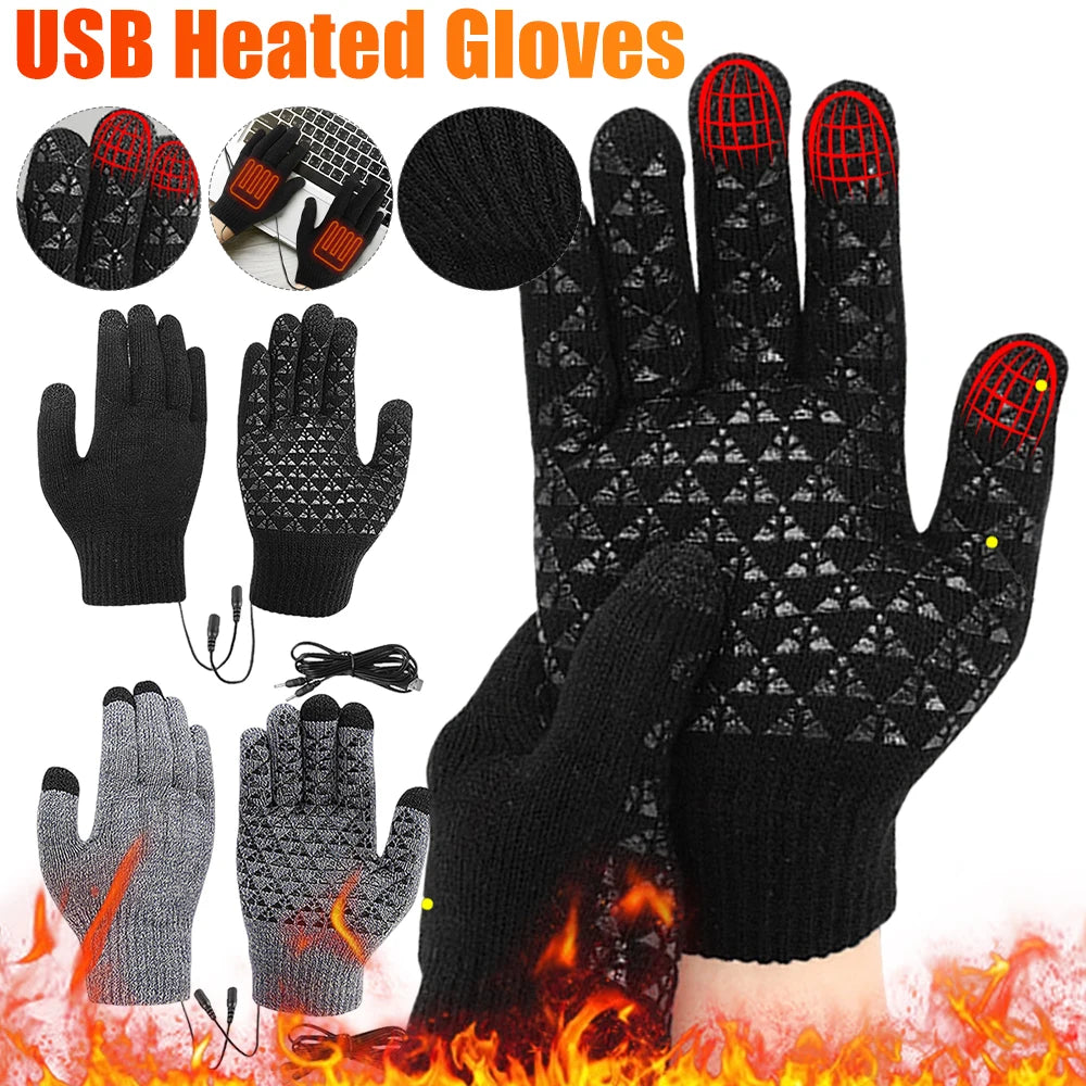 Electric Heating Gloves Men Women USB Heated Gloves Winter Motorcycle Skiing Snowboarding Touch Screen Full Finger Snow Gloves
