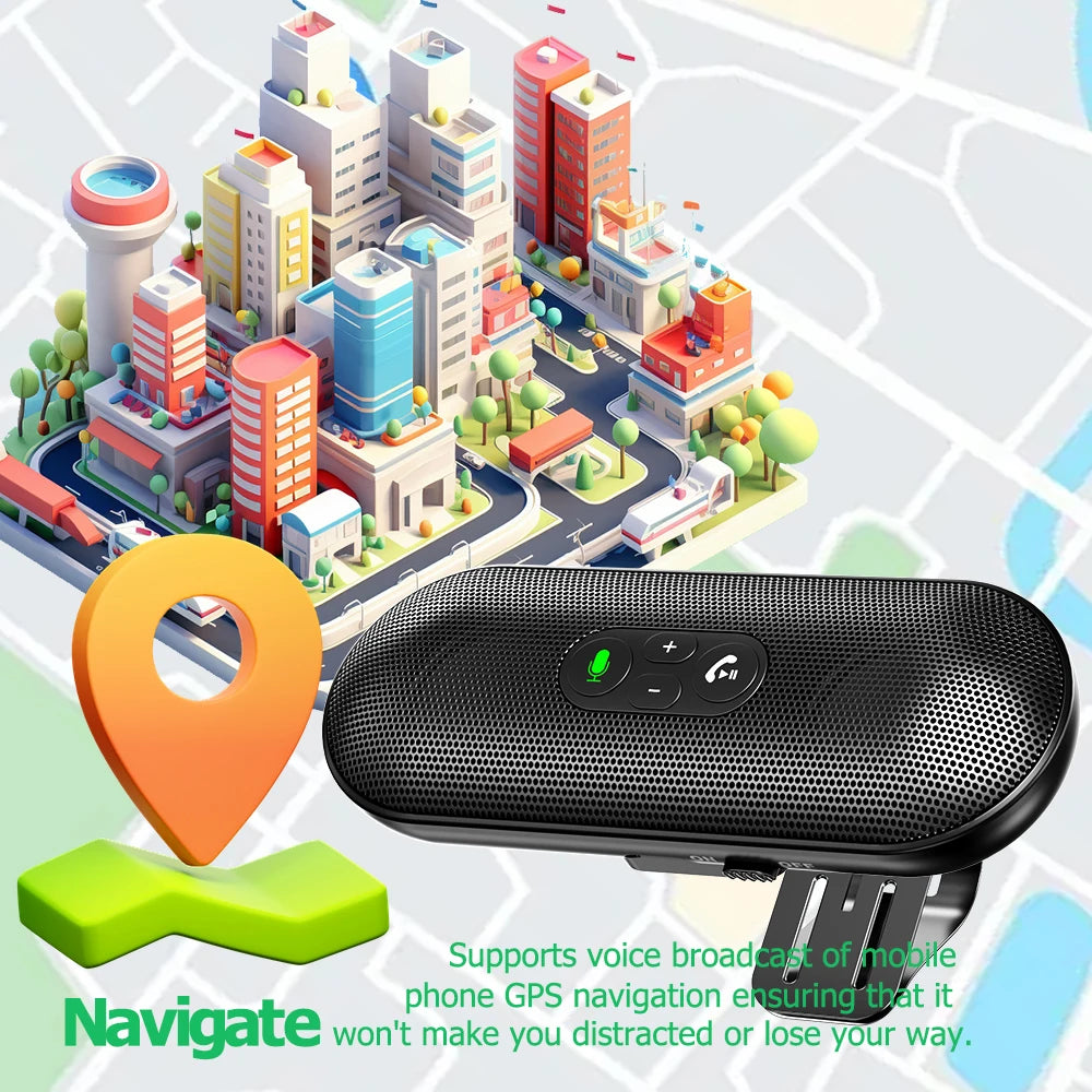 Bluetooth 5.4 Car Kit Handsfree 6W Speakerphone Sun Visor Speaker Mp3 Player Wireless Music Receiver With Voice Assistant