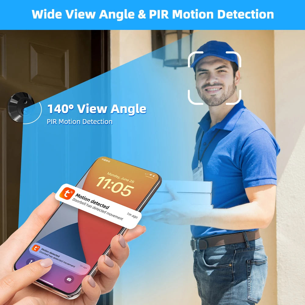 3MP Tuya Smart Life APP 2.4Ghz WiFi Digital Magic Eye Door Viewer Battery Powered Peephole Camera with 4.3inch Screen Monitor