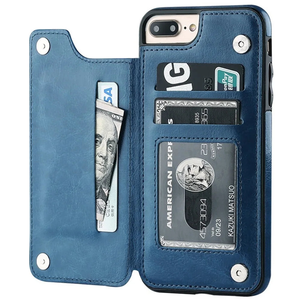 Leather Retro Card Holder Flip Cover for iPhone 11 12 13 14 15 16 Pro Max Mini Wallet Case XR X XS Max 8 7 Plus SE 2022 2020 16e