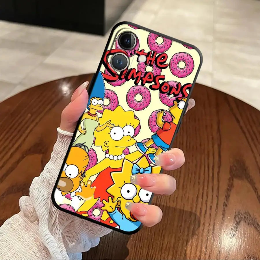 The Simpsons Donuts Case for iPhone 15 Plus 17 16 Pro Max X XS XR 17Air 12 11 7 8 14 13 Mini SE Soft Back Phone Cover