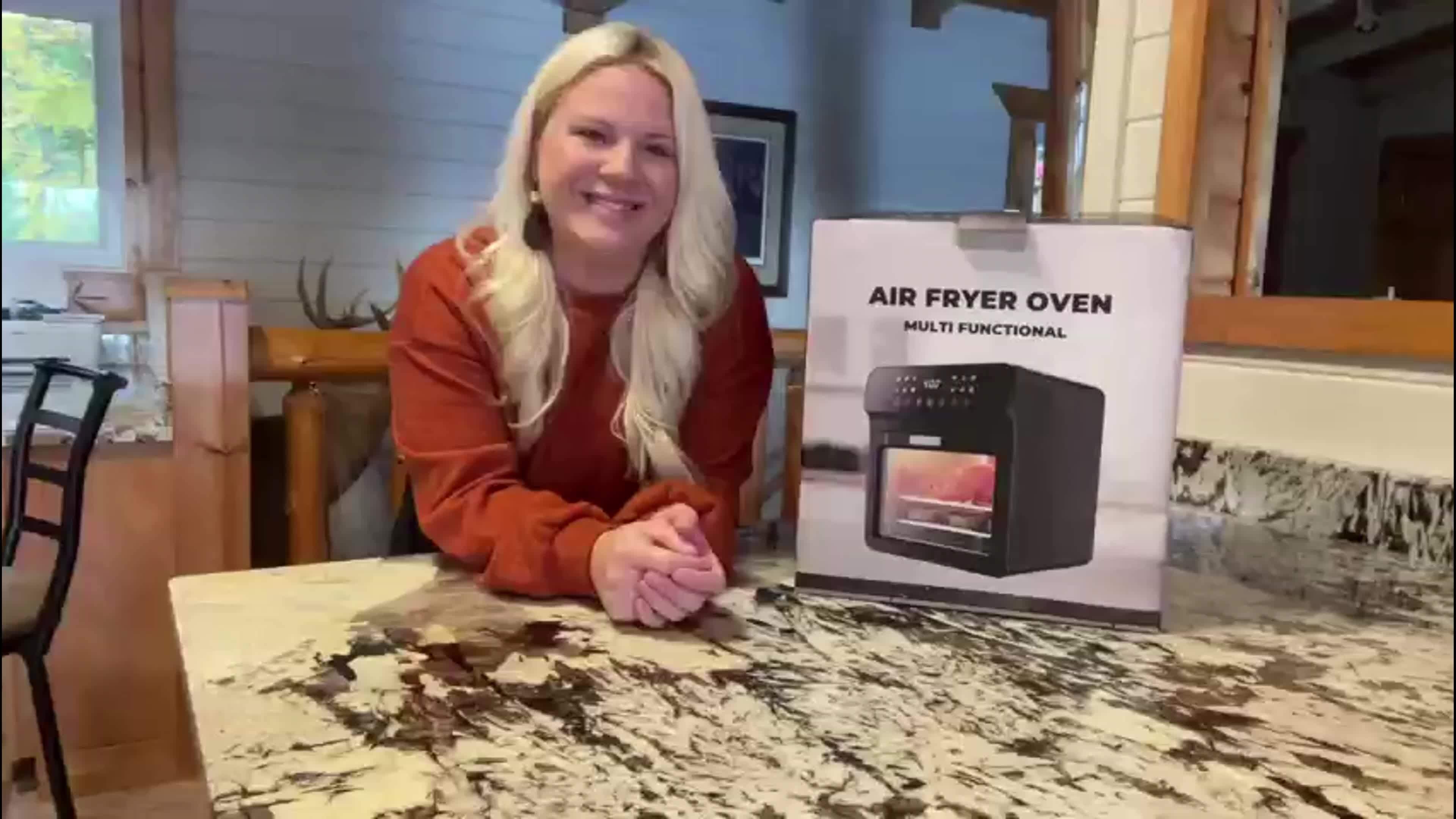 [Smart Air Fryer Oven] 12-in-1 Large 12-quart Air Fryer Oven | 12 One-Touch Preset Functions, Smart Cook Program, Two Baking Pan Accessories, Viewing Window, Interior Light, Adjustable Time & Temp, Oil-Free Family Cooker, Kit