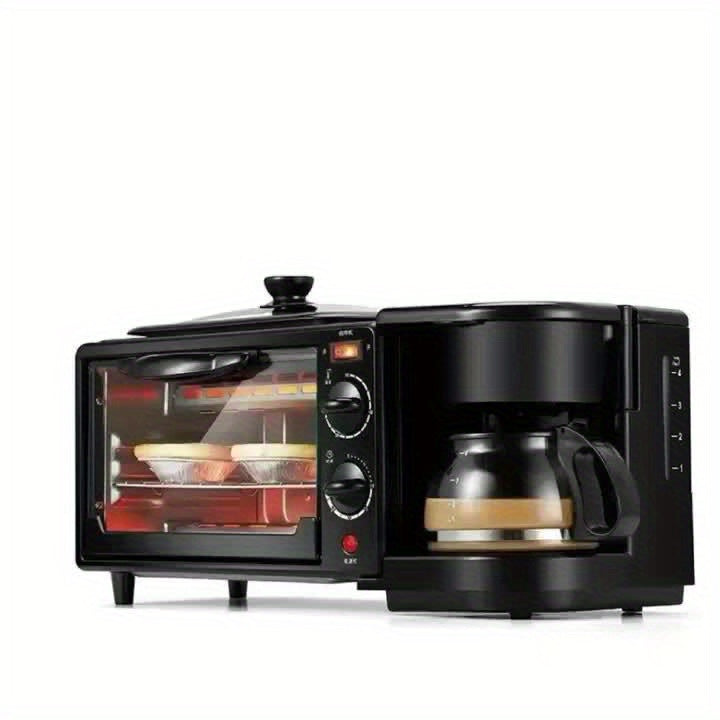 Breakfast Station 3 In 1, Mini Oven, Coffee Maker, Griddle, Breakfast Sandwich Maker, Versatile Breakfast Maker, Kitchen Appliances And Gadgets For Breakfast, Black, 1050W Electric Powerful Semi-Automatic Toaster Mini Oven Br