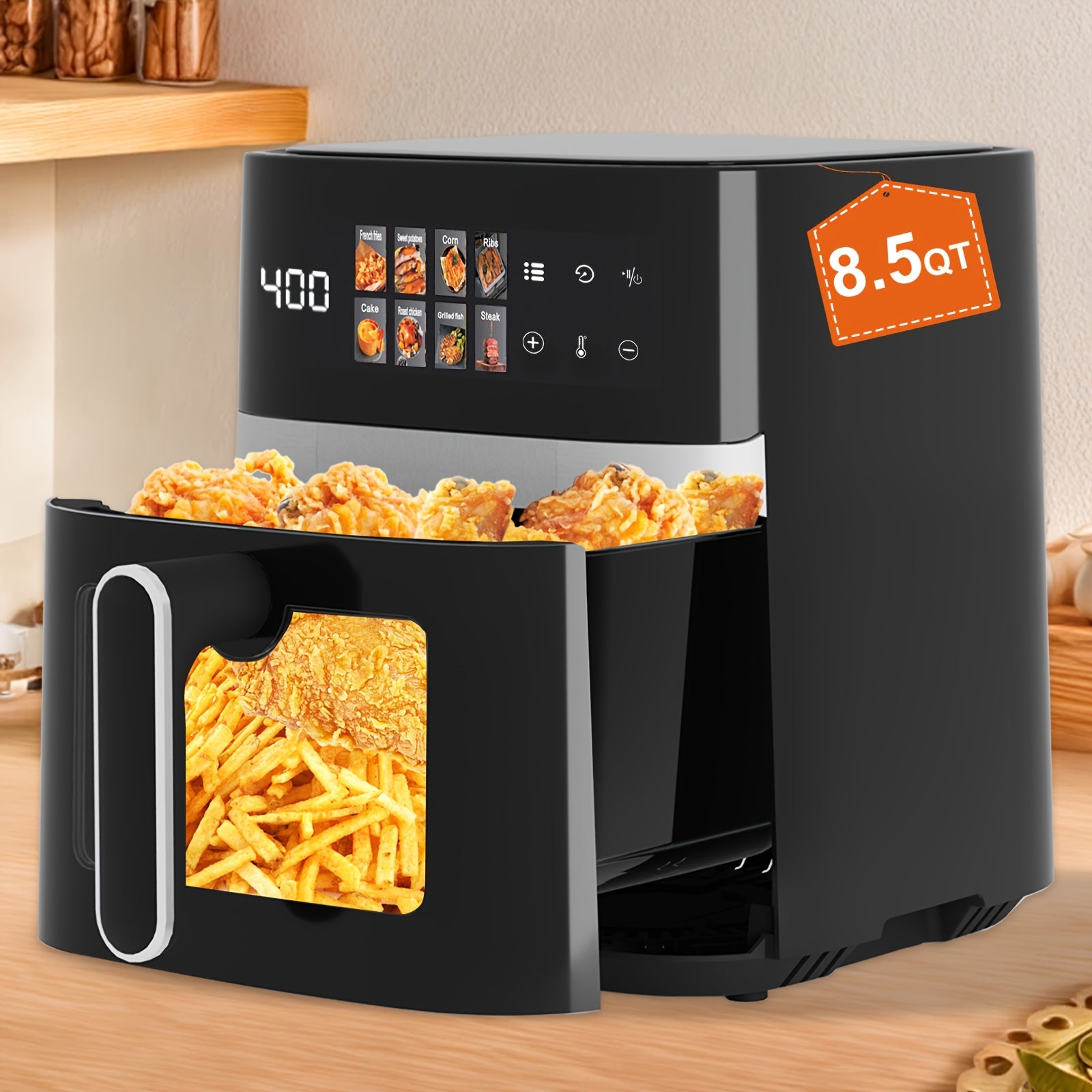 8.5QT Large Air Fryer, 1350W Smart Digital Touchscreen Oilless Cooker with 8 Preset Menus, Non-stick Dishwasher-Safe Basket, Viewing Window, Interior Light, Kitchen Accessories, Kitchen Appliances, Toaster Oven, Healthy Cooki