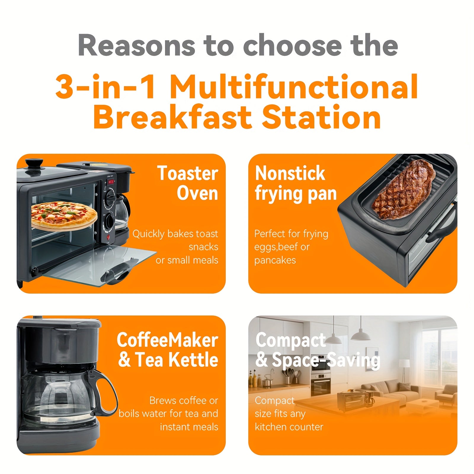 Breakfast Station 3 In 1, Mini Oven, Coffee Maker, Griddle, Breakfast Sandwich Maker, Versatile Breakfast Maker, Kitchen Appliances And Gadgets For Breakfast, Black, 1050W Electric Powerful Semi-Automatic Toaster Mini Oven Br