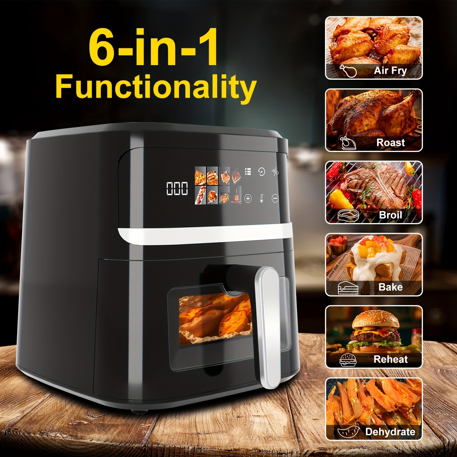 8.5QT Large Air Fryer, 1350W Smart Digital Touchscreen Oilless Cooker with 8 Preset Menus, Non-stick Dishwasher-Safe Basket, Viewing Window, Interior Light, Kitchen Accessories, Kitchen Appliances, Toaster Oven, Healthy Cooki